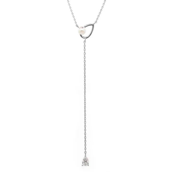 Pearl Cubic Long Drop Necklace (Silver 925) SHNE0005