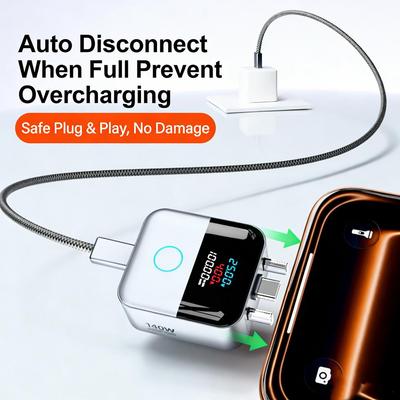 Smart Type‑C Charging Separator 140W Auto Power‑Off Overcharge Protector With LCD Display For Phone Laptop Night Safe Charging