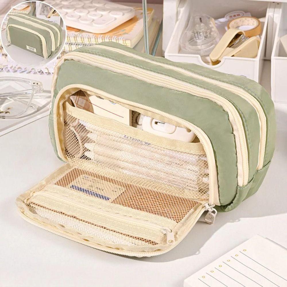 Multi-layer Pencil Bag Large-capacity Desk Organizer Storage Pouch Pen Case  Makeup Organizer