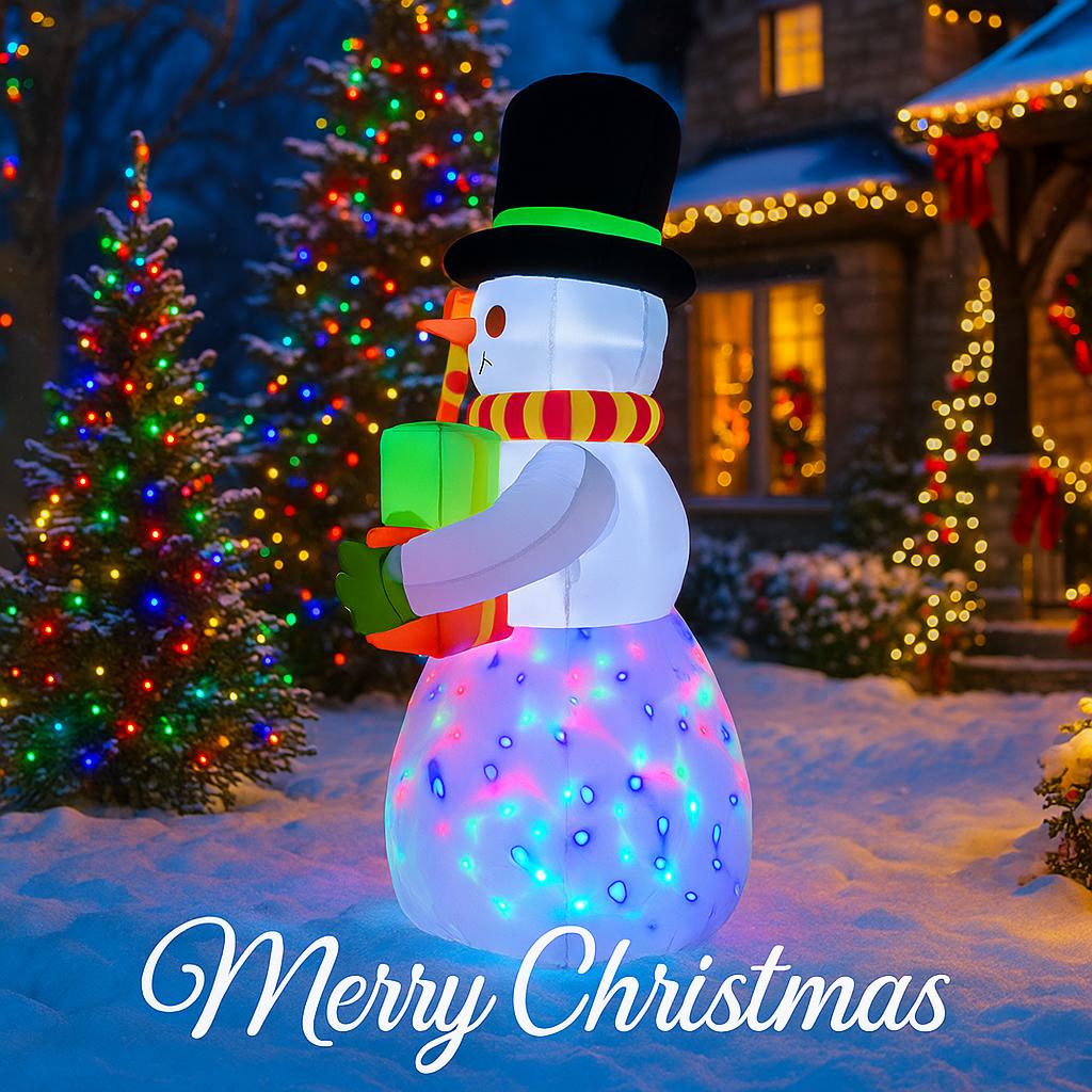 4.92FT Inflatable Toy Snowman Hat Christmas Decoration for Yard With LED Xmas Supplies Home Decoration Ornament Festive Gift
