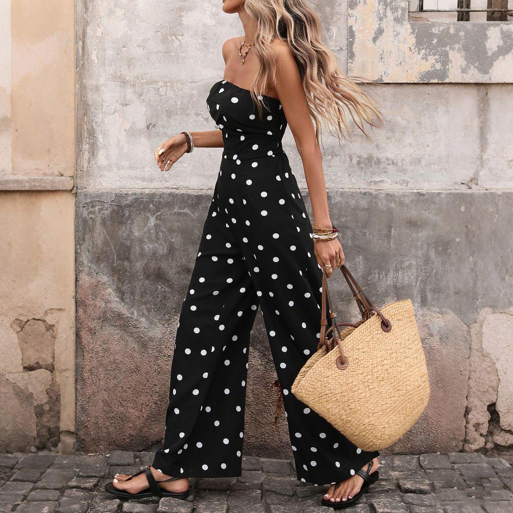 French Holiday Polka Dot Sleeveless Bandeau Jumpsuit (2026 Collection)