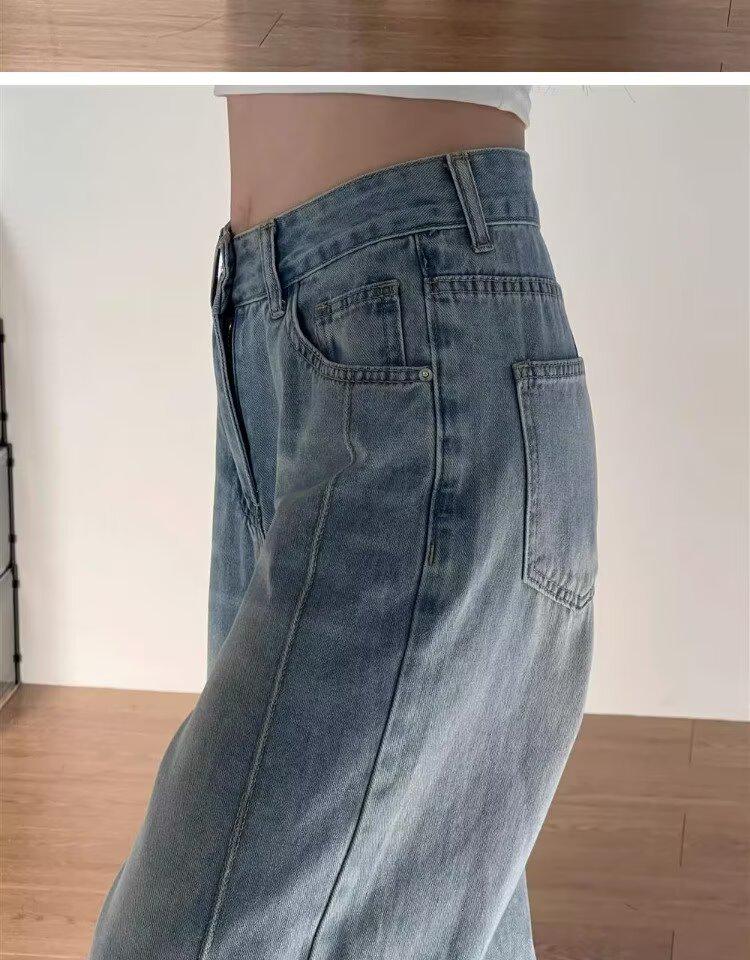 Plus Size Retro Wide-Leg Denim Pants for Women - Autumn Loose Fit, Slimming, Pear-Shaped Body