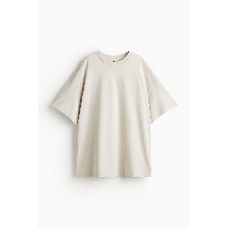 

Женская футболка HM Летняя Повседневная Минималистичная Свободная с круглым вырезом Крупного силуэта с короткими рукавами Топы 1137208 Light Beige 155/80A