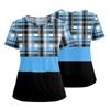 Women's Fashionable Printed Round Neck Pocket Short Sleeved Shirt With Slit Hem Uniform And Worker's Top