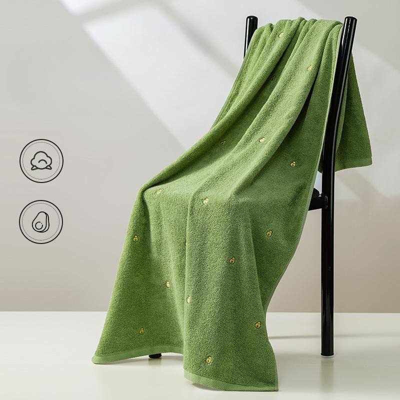 Besticktes Avocado-Badetuch-Set aus reiner Baumwolle - Enthält 1 Stück Badetuch und 1 Stück Gesichtstuch, Weiches, saugfähiges Handtuch, Grün, Weiß