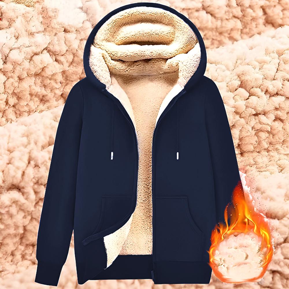 Trendy Sweatshirt Mantel Fronttaschen Warmer Reißverschluss Lammwolljacke Herren und Damen Winter Reine Farbe Plüschgefütterter Cardigan Hoodie