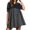 Women Babydoll Dress Striped Colorblock Pleated Oversized Short Sleeve Collar T-Shirt Dress