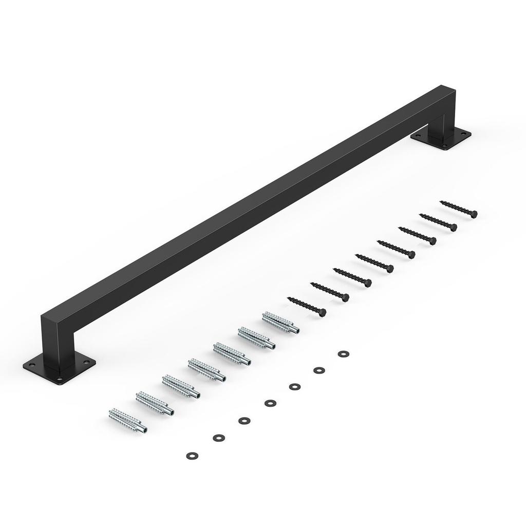 1215mm Wall Mounted Stair Handrail Black Iron 113kg Load Square Tube