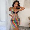 Colorful Stripes Sexy Lingerie For Women Porn Fishnet Bodysuit Female Sex Crotchless Hollow Teddy Bodystockings Erotic Adult Female Sex Game Costume