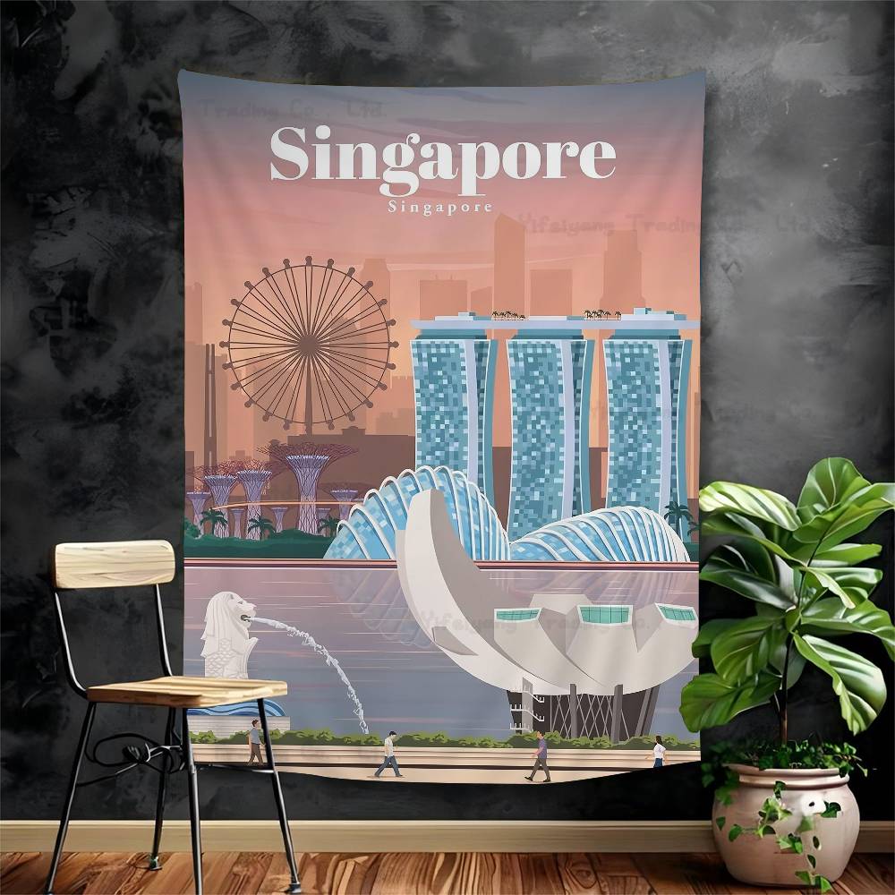 World Famous Tourist Cities DIY Wall Tapestry Hippie Flower Wall Carpets Dorm Decor Wall Art Decor