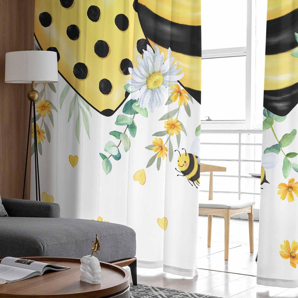 Aquarell Bienen Eukalyptusblätter Gänseblümchen Fenster Tüll Vorhänge für Wohnzimmer Hotel Luxus Dekoration Transparente Vorhänge