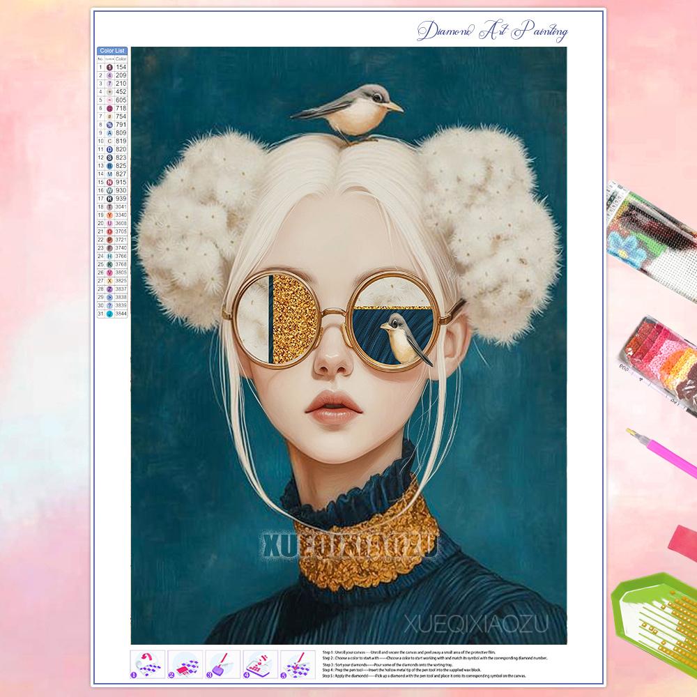 Full Diamond Painting Beauty Girl Flowers Abstract Art Diamond Mosaic Embroidery Rhinestone Cross Stitch Kit Home Wall Decor