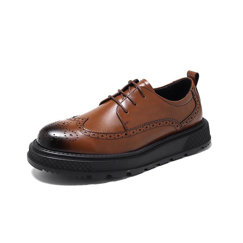 Platform men's carved leather shoes British style big head niche casual shoes popular tooling leather shoes men 4755-R
