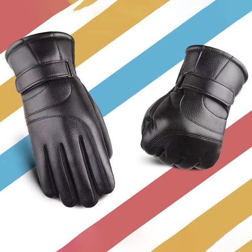 Thicken Clambing  Driving Winter Gloves Men Black Gloves PU Leather Korean Mittens