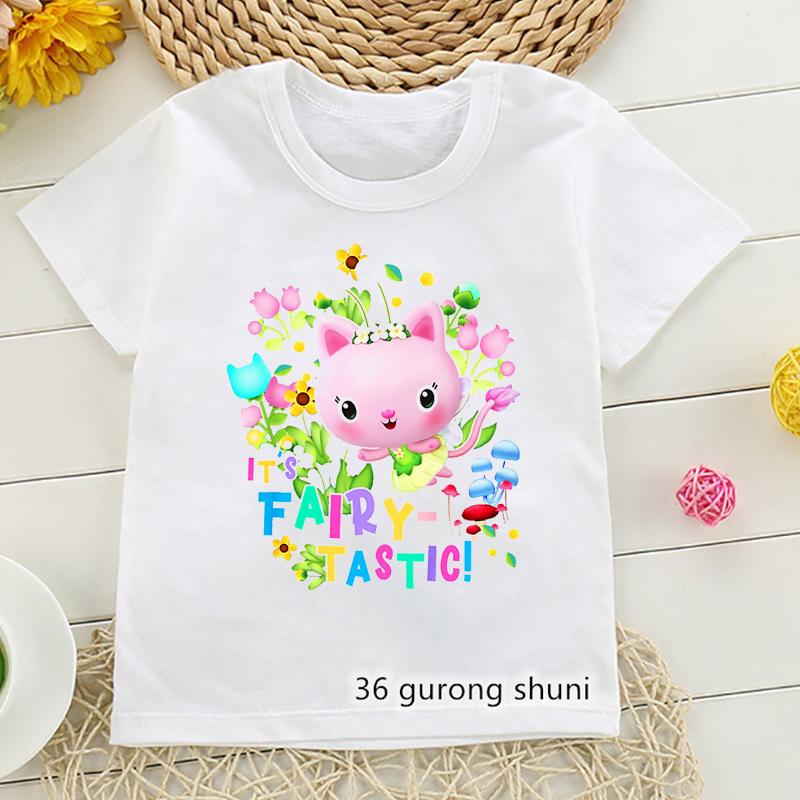 2026 Hot Sale Gabby Dollhouse Cartoon Print Tshirt Girls Kawaii Kids Clothes Cute Cat T-Shirt Children'S Clothing Summer Tops