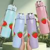 1PC Red Strawberry Fruit Group Pattern Print 750ml Color Plastic Sports Water Bottle Leakproof Flip Straw Lid Suitable for Sports Office Home Use