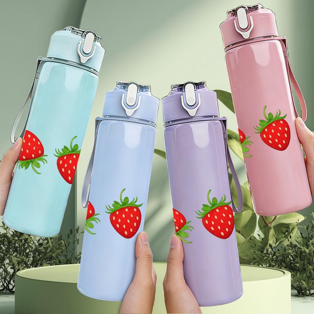 1PC Red Strawberry Fruit Group Pattern Print 750ml Color Plastic Sports Water Bottle Leakproof Flip Straw Lid Suitable for Sports Office Home Use
