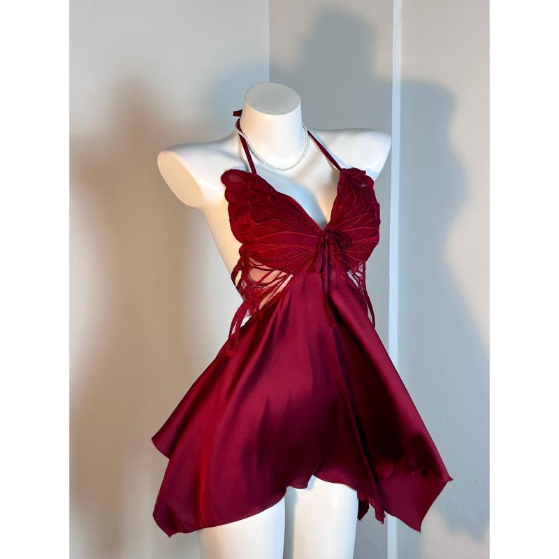 

Кружевной ночной халат без спины в стиле бабочки с нагрудными вкладышами - Домашняя пижама Pure Desire S (70-85 Jin)