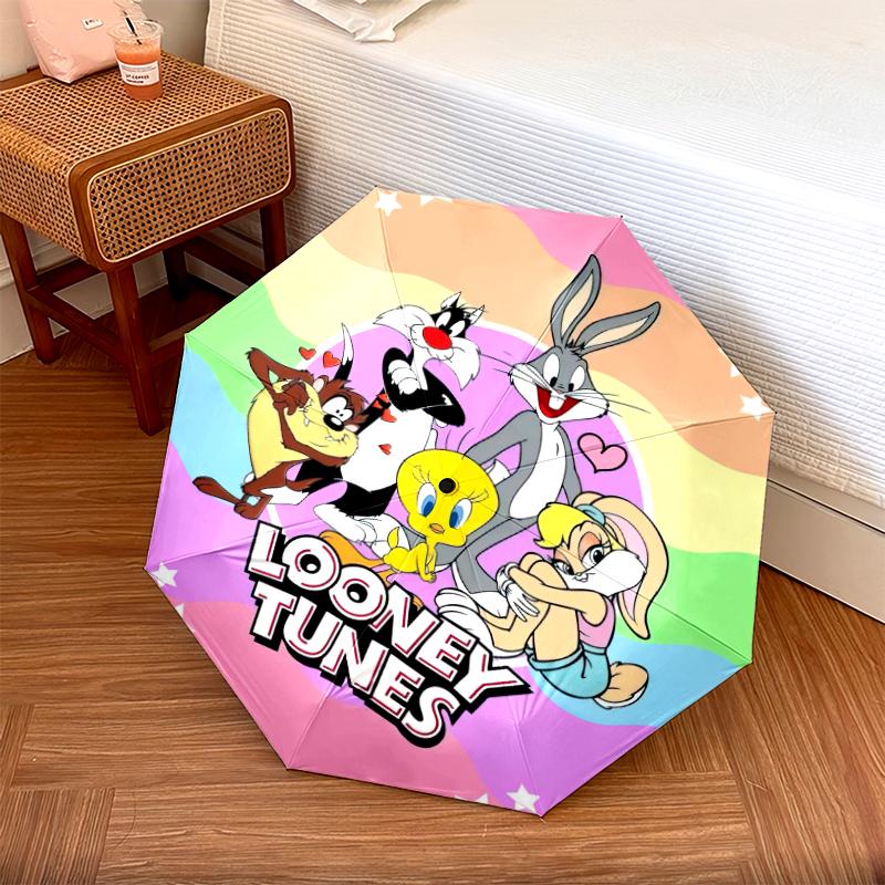 1pc Looney Tunes pattern Umbrella Portable Folding Umbrella Iron Frame Hole Bone Structure Outdoor Home Umbrella