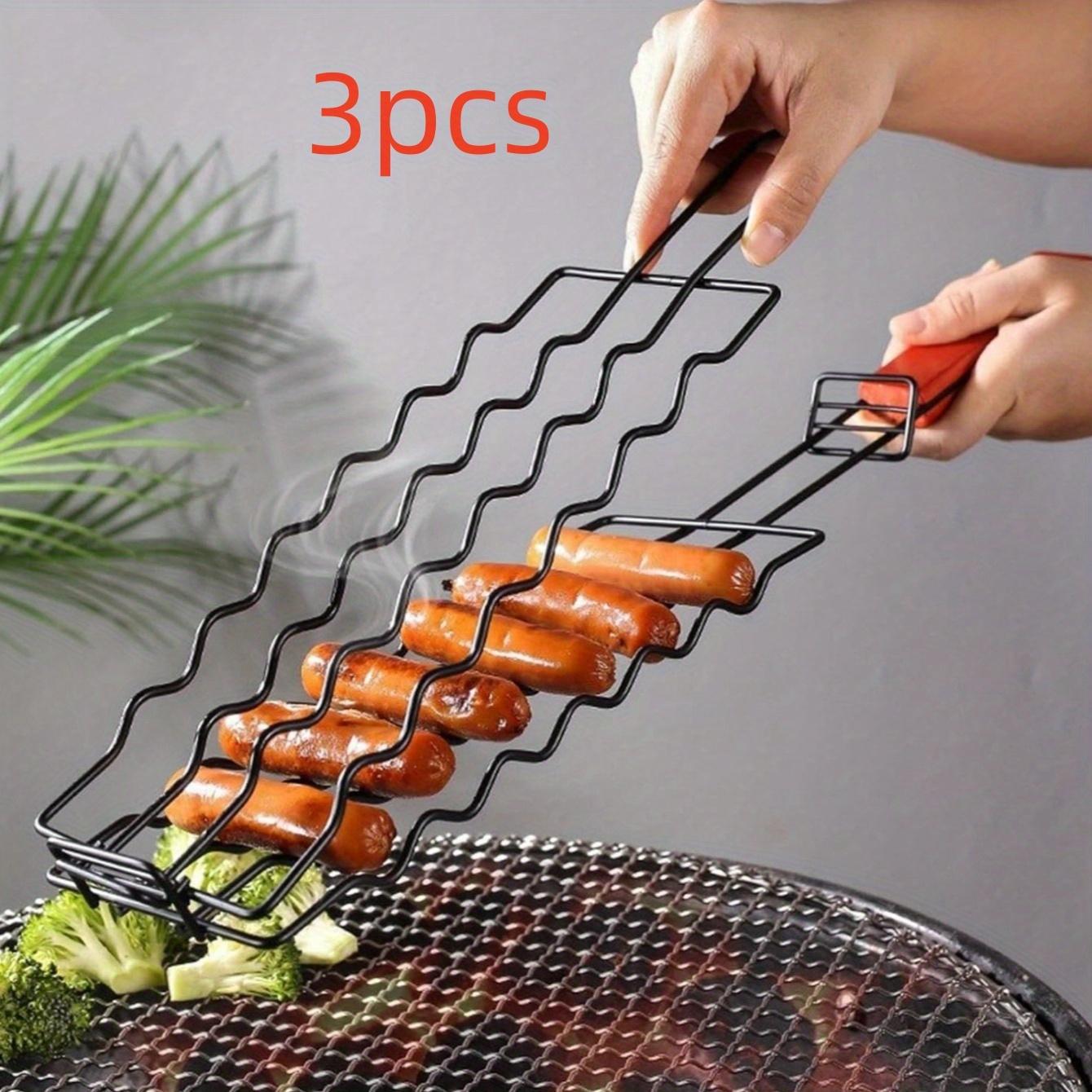 

3 шт. щипцы для гриля для хот-догов с антипригарным покрытием, многофункциональная металлическая корзина для барбекю, подходит для сосисок, пикников и кемпинга, незаменимый аксессуар для барбекю 3-pack Hot Dog Grilling Net