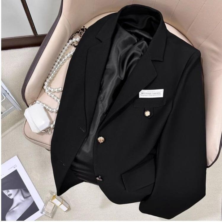 Women Black Short College Style Blazer Slim Fit Office Jacket Elegant Versatile