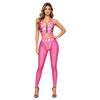 Women Glossy PU Leather Outfit Halter Crop Top Back Lace Up Multi Zip High Waist Leggings Y2k Clubwear