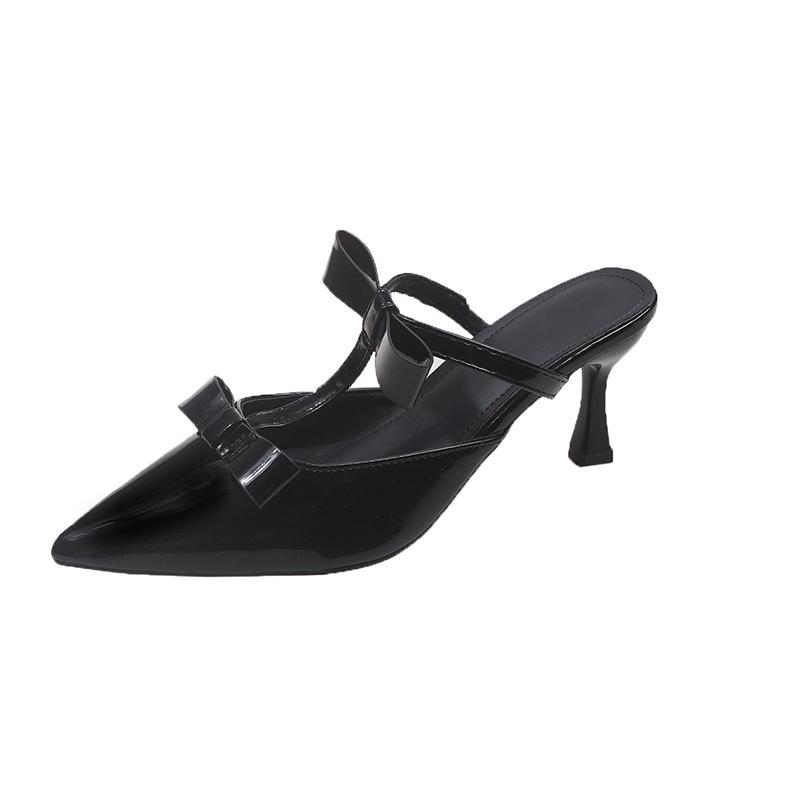 2025 spring new pointed head thin heel high heel temperament thin French fashion sexy beautiful bag head half drag women's shoes