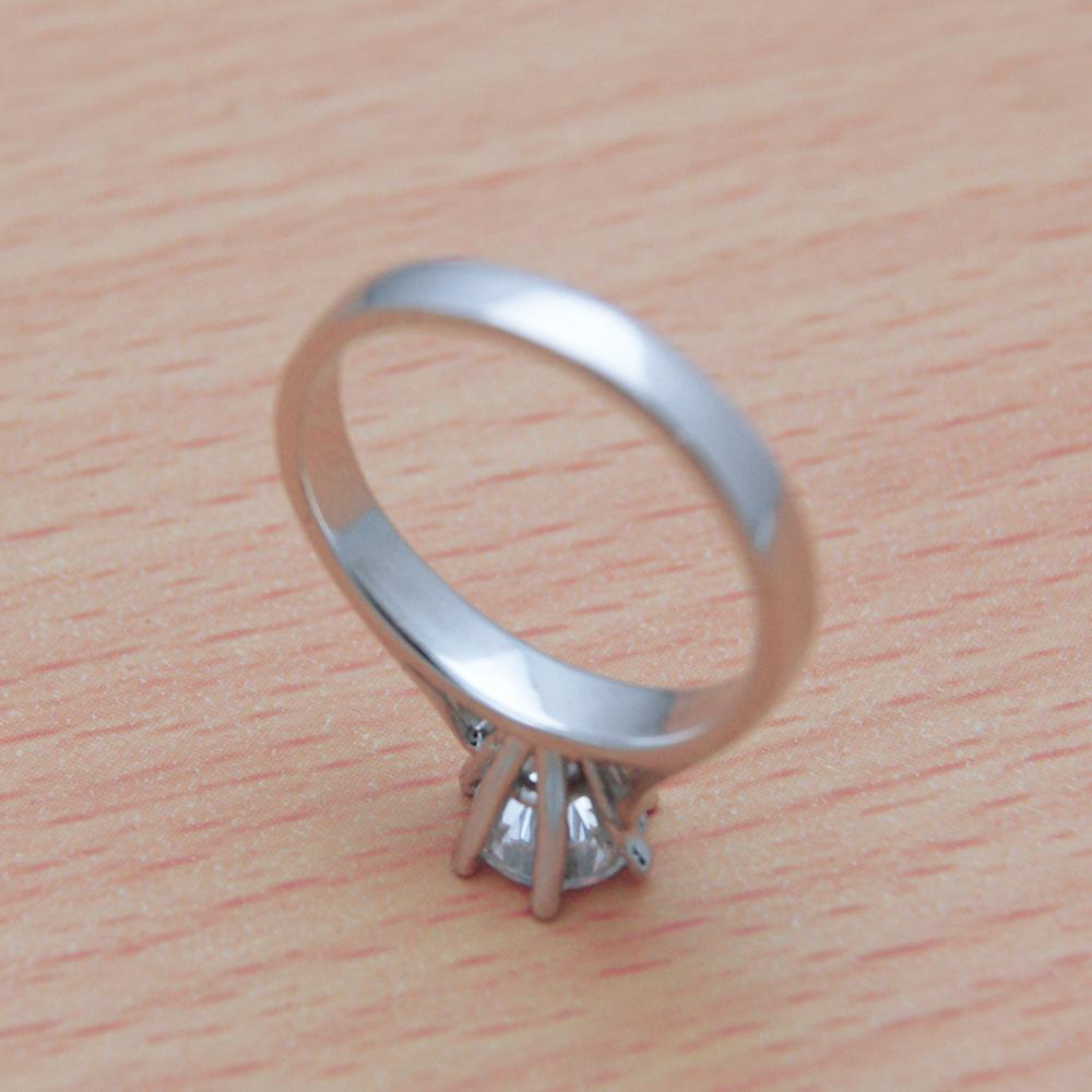 Six-Claw Inlaid 5A Zircon Imitation Diamond Ring Women'S Flower Three-Dimensional Simple Plated Thick White Gold Ring