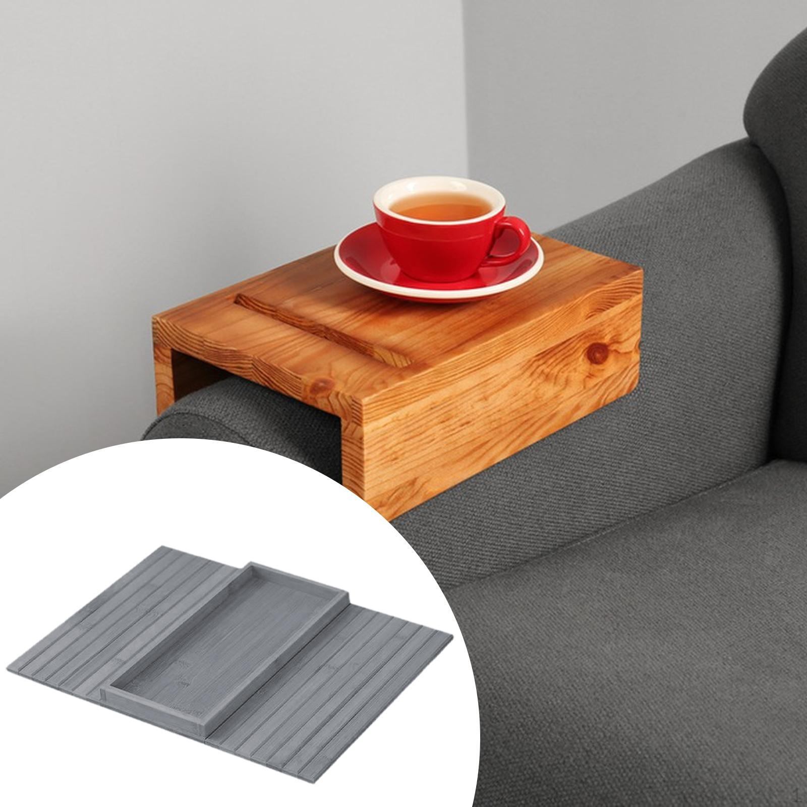 

Sofa Arm Tray Non Slip Bottom, Flexible Rectangle Foldable Wooden Couch for Dessert, Snacks сірий колір