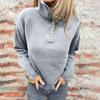 Ladies' Casual Stand Up Collar Knitted Sweater, Solid Color Button Casual Loose Sweater