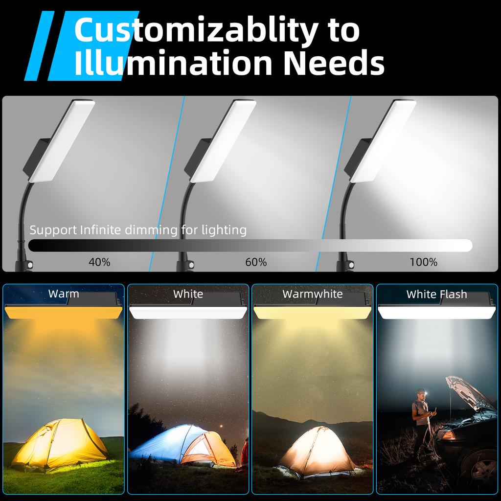 Portable Camping Light LED Work Lamp with Stand 360 Degree Rotatable Waterproof Campsite Light Support 3 Color Temperature