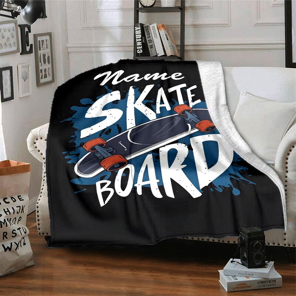 Custom Name skateboard Theme Printed Blanket - Perfect for Couch, Bed, Travel & Outdoor Use | Machine Washable, Cozy & Durable.