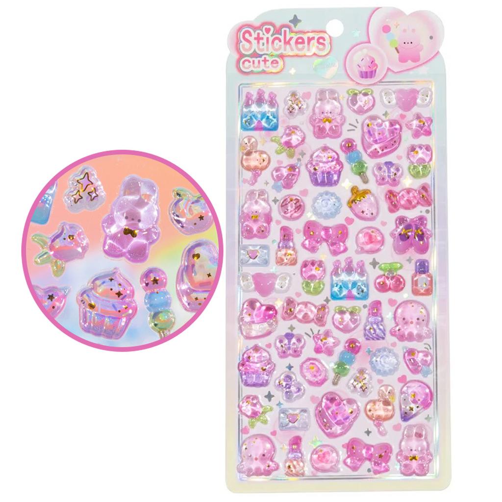 Hot Latest Crystal Dream 3D Embossed Sticker Cartoon Fresh Rabbit Hand-painted Decorative Sticker Jelly Colour Sticker