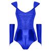 Womens Glitter Bodysuit Sequin Metallic Shiny Removable Sleeves Patchwork Slim Fit Leotard Clubwear Halloween Costume