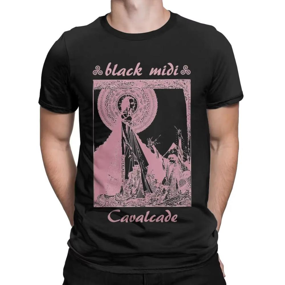 Men T-Shirt Black Midi Cavalcade Novelty Pure Cotton Tee Shirt Short Sleeve T Shirts Crew Neck Tops Birthday Present