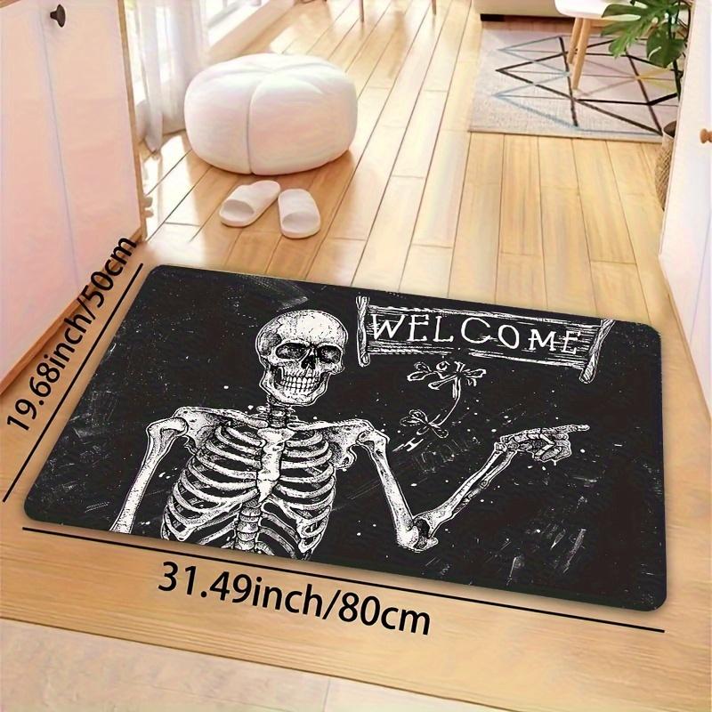 Cool Skull Welcome Door Mat, Soft Non-Slip Machine Washable Area Rug for Entryway Laundry Room Bathroom Kitchen Home Decor