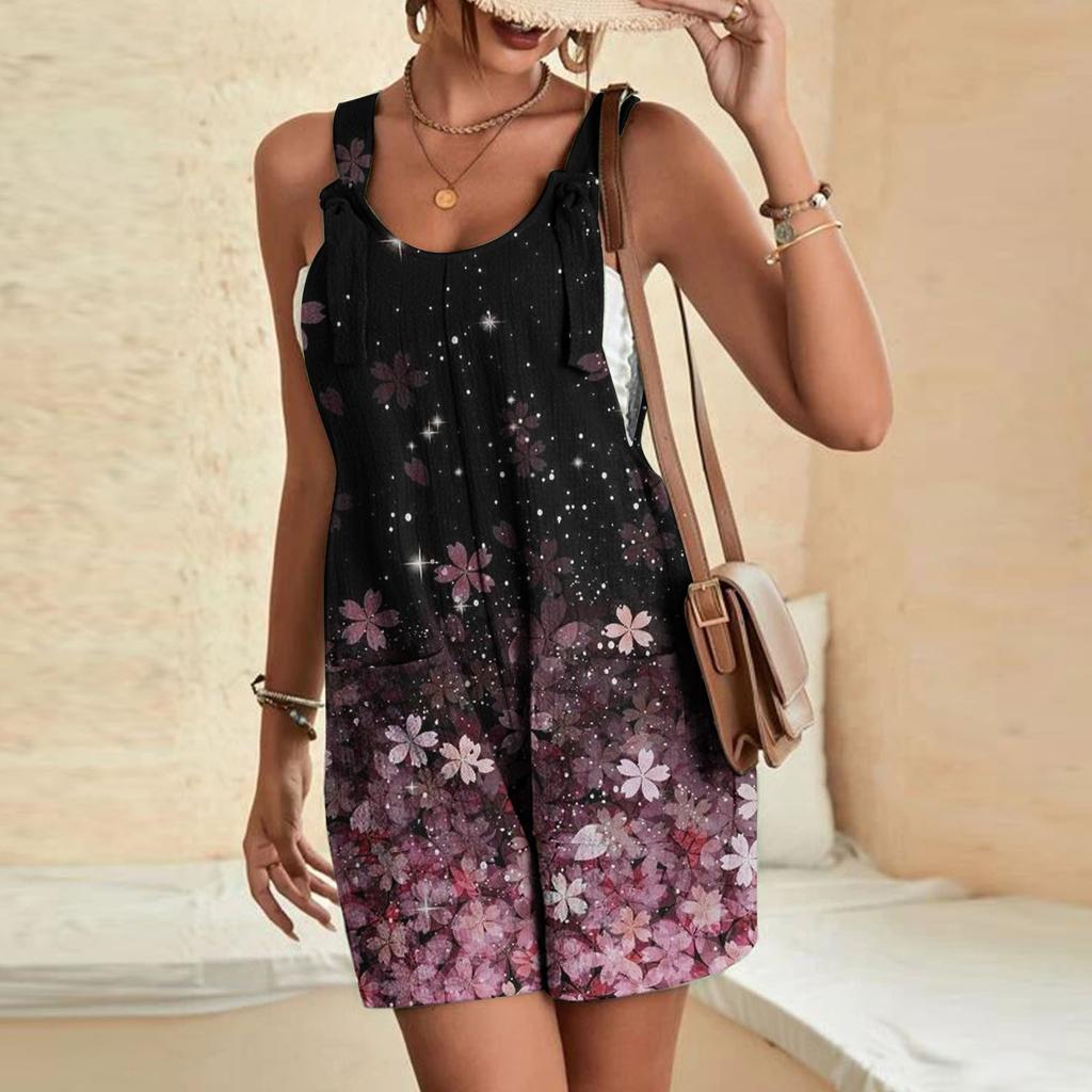 Women's Summer Jumpsuit Shorts, Striped Printed Fashionable Casual Jumpsuit