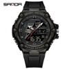 Sanda Men's Multifunctional Shockproof Waterproof Sport Watch with Alarm Clock and Black Technology.