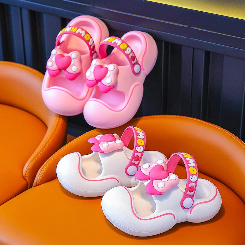 Children's slippers for girls, princess-style soft-soled clogs with bows, toddler closed-toe shoes for young children