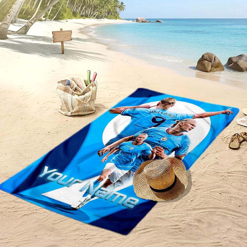 Erling Haaland Personalized Printed Beach Towel Soccer Logo Support Custom Name Text Absorbent Towel For Sport Travel Special Gift