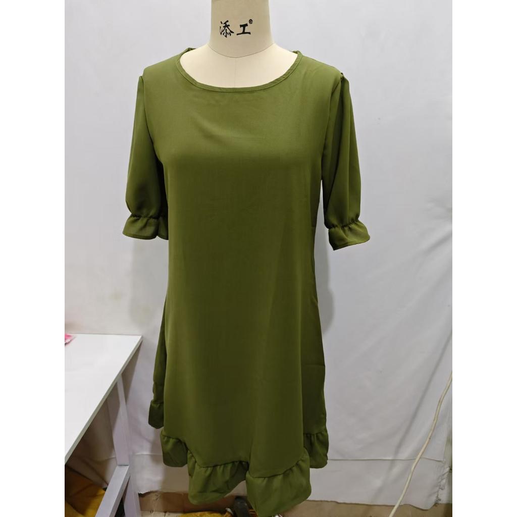 Spring Summer Women's Vintage Cotton Linen Dress, European American Style Solid Color Round Neck Half Sleeve Loose Flowy Midi Dress for Casual