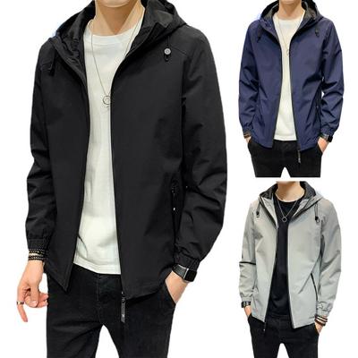 Men's Spring and Autumn Single Layer Windproof Lightweight Casual Jacket Zipper Hooded Jacket Outdoor Casual Jacket