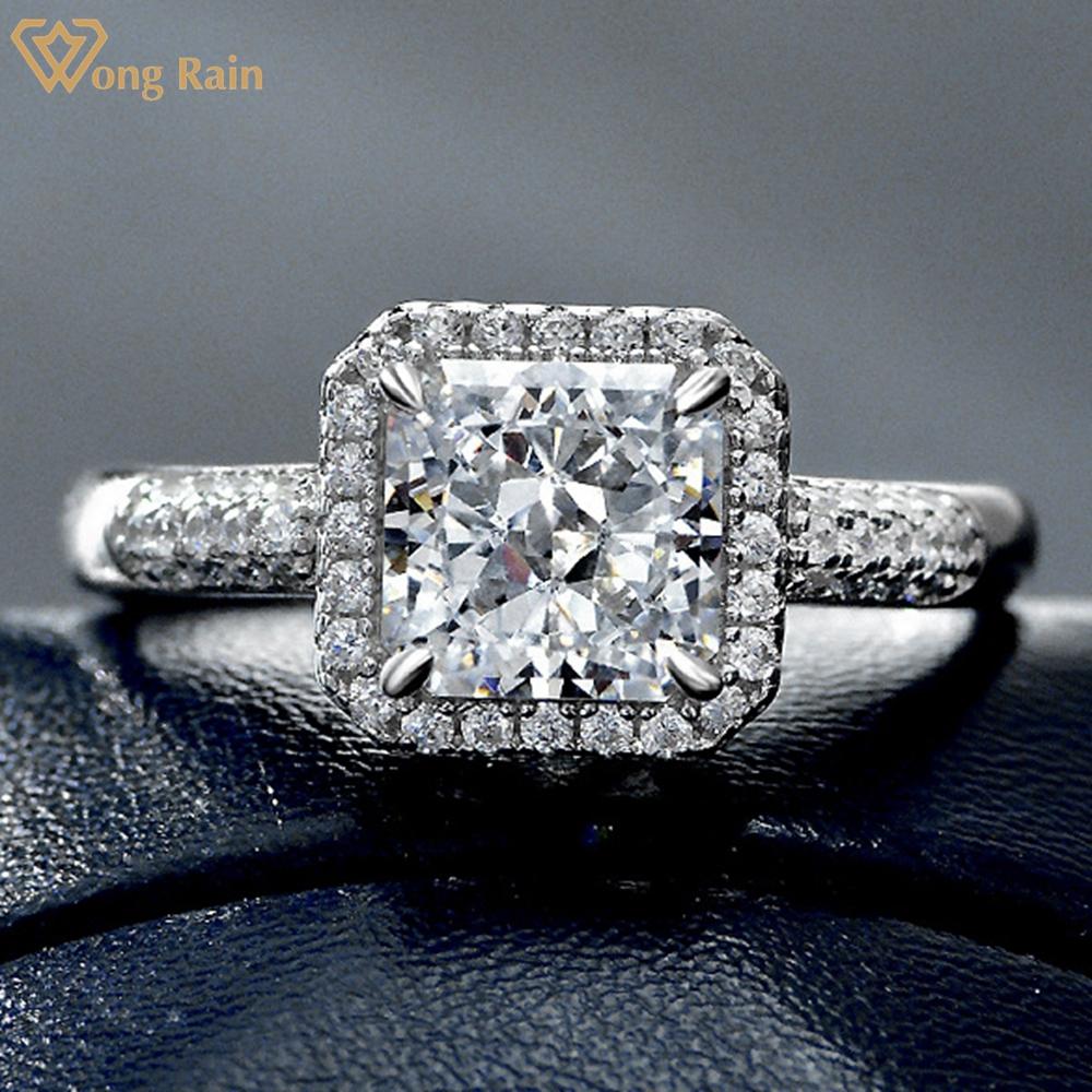 

Wong Rain, 100% стерлинговое серебро 925 пробы, 7*7 мм, ледяная огранка, цирконы AAAAA, драгоценный камень, свадебное обручальное кольцо, ювелирные изделия Resizable красный