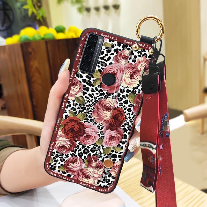 Anti-knock Ring Phone Case For TCL 20 SE Phone Holder Back Cover Elderly lady Dirt-resistant Protective Lanyard Silicone