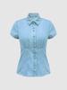 Women's Slim Fit Short-Sleeved Denim Shirt - Elegant, Versatile, and Stylish