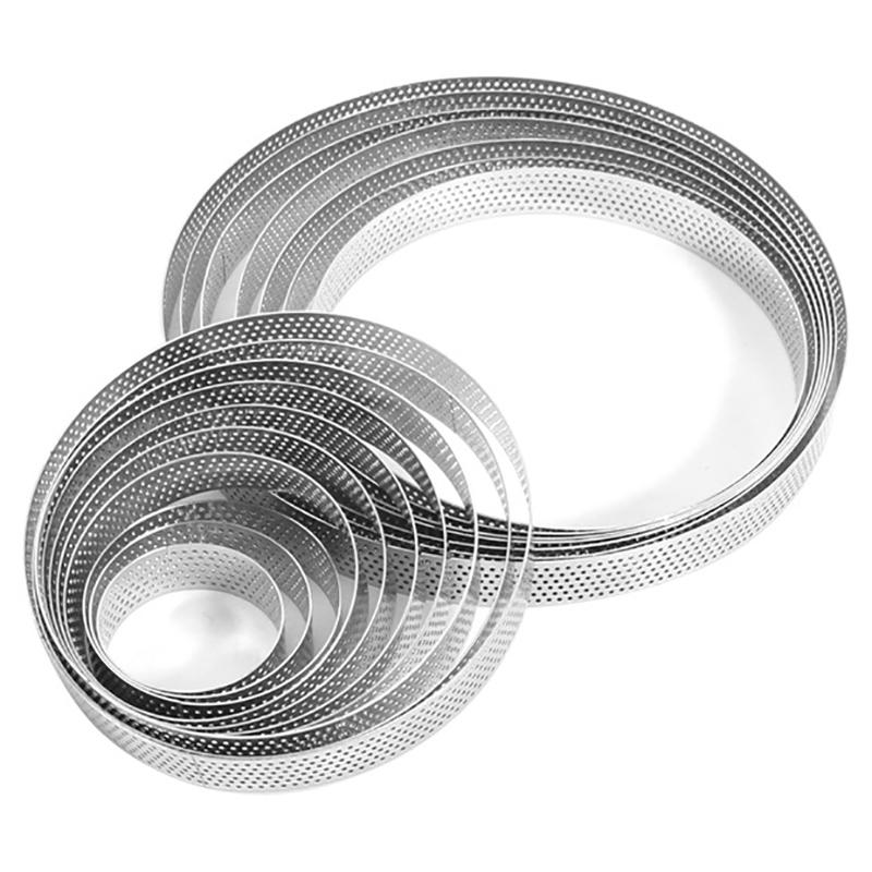 5 Stück runde Tortenringe aus Edelstahl, hitzebeständig, perforierte Formen, DIY-Mousse, Obstkuchen, Törtchen, Donutform, Küchenwerkzeuge