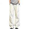 Homlean Quick-Dry Korean-Style Casual Pants for Men, Spring Thin Version with Wrinkled Design, Breathable Paratrooper Wide-Leg Pants HK27 White-Gray L