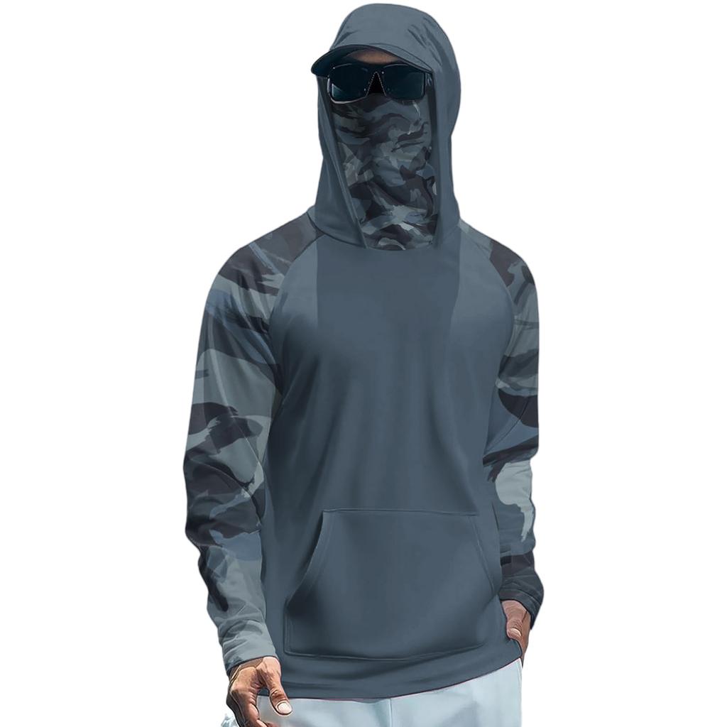 Lightweight Hooded Sun Protection Shirt Long Sleeve Rash Guard Top with Face Cover for Outdoor Activities UV Blocking Breathable Quick Dry