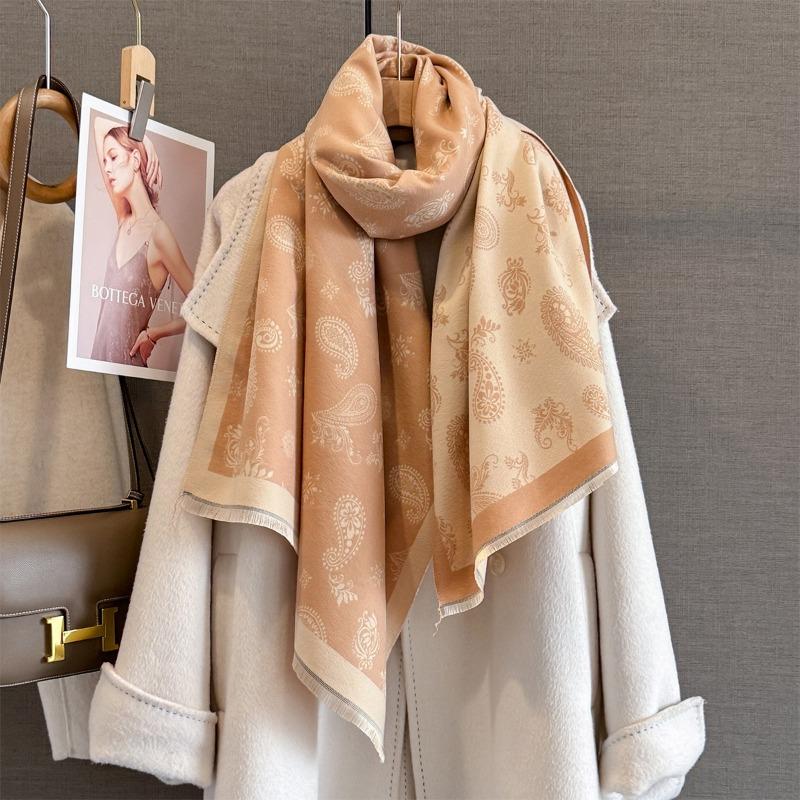 Herbst und Winter neuer vielseitiger hochwertiger Vollprint Kaschu-Jacquard-Schal Damen verdickter warmer Fransen-Schal
