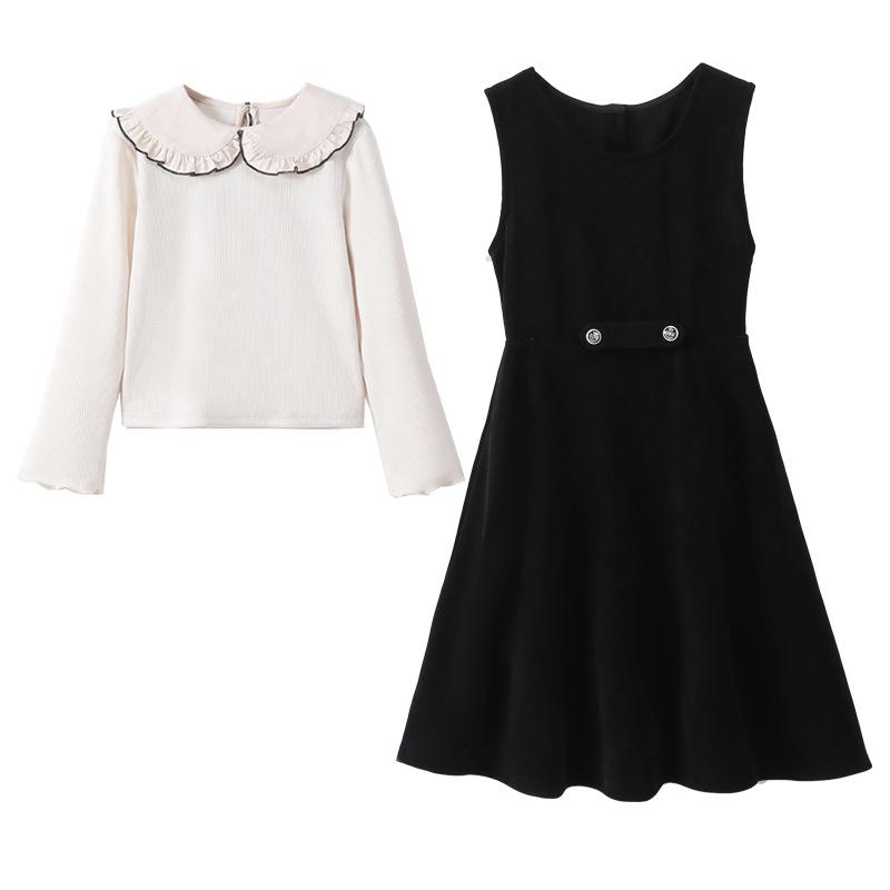 

Комплект рубашки с лацканами и платья-жилета для девочек в корейском стиле 2025 160 cm чёрный